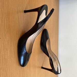 Louboutin Black Leather Sling-back Heels Size 38